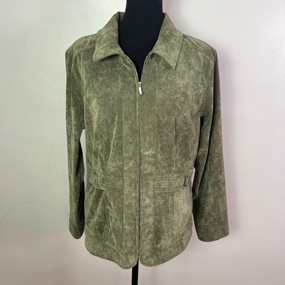 Christopher & Banks Corduroy Jacket L Olive Green Full Zip Timeless Quiet Luxury